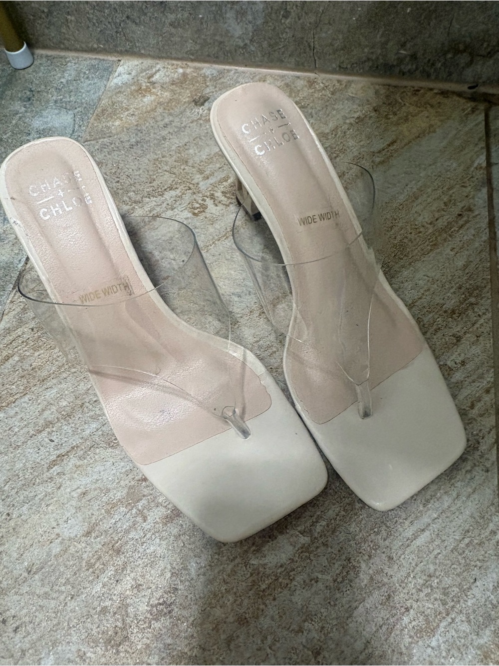 Chase + Chloe Nude and Clear Heeled Sandal
